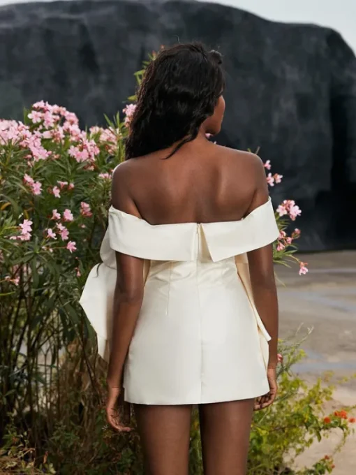 Dresses*Mew Mews Fashion Gannon Off Shoulder Flower Satin Mini Dress