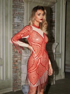 Embellishment | Dresses*Embellishment Garcia Rhinestone Fringe Mesh Dress