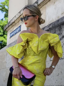 Dresses*Mew Mews Fashion Giselle Jacquard Off Shoulder Midi Dress In Yellow