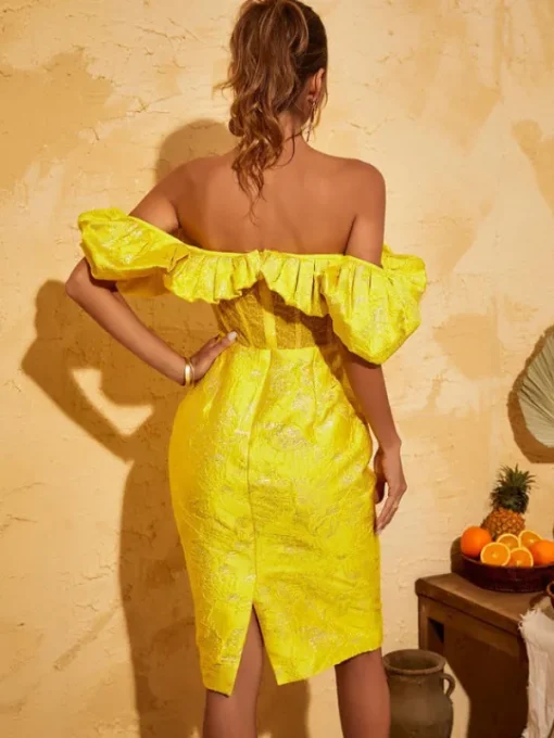 Dresses*Mew Mews Fashion Giselle Jacquard Off Shoulder Midi Dress In Yellow