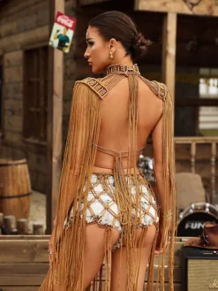 Tops*Mew Mews Fashion O/S Gordon Fringe Pearl Beaded Bralette