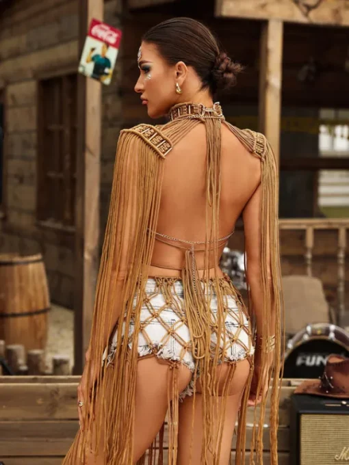Tops*Mew Mews Fashion O/S Gordon Fringe Pearl Beaded Bralette