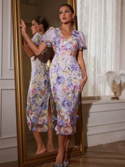 Dresses | Midi Dresses*Mew Mews Fashion Grayson Flower Embroidered Midi Dress In Purple