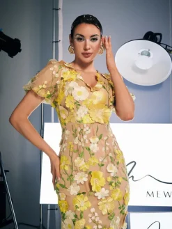 Dresses | Midi Dresses*Mew Mews Fashion Grayson Flower Embroidered Midi Dress In Yellow