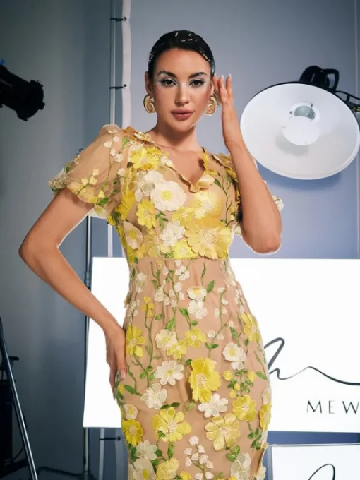 Dresses | Midi Dresses*Mew Mews Fashion Grayson Flower Embroidered Midi Dress In Yellow