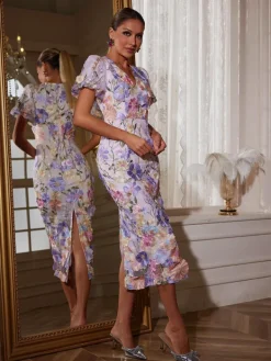 Dresses | Midi Dresses*Mew Mews Fashion Grayson Flower Embroidered Midi Dress In Purple