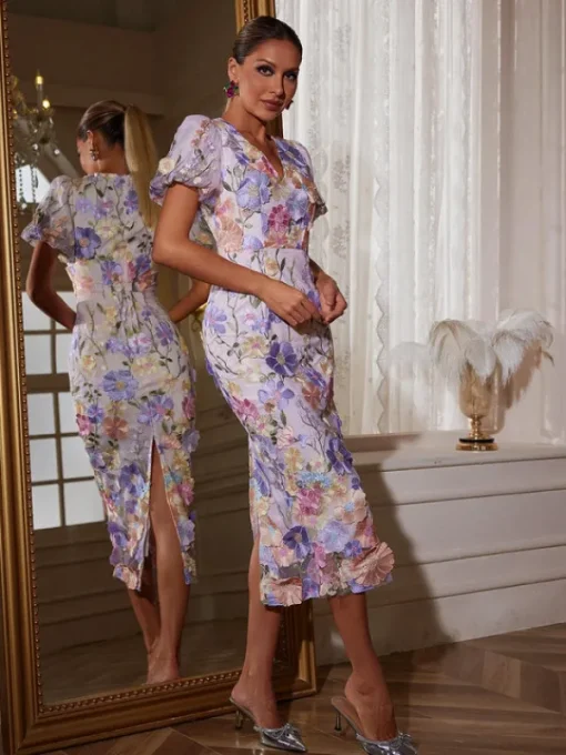 Dresses | Midi Dresses*Mew Mews Fashion Grayson Flower Embroidered Midi Dress In Purple
