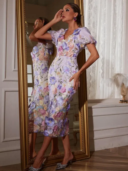Dresses | Midi Dresses*Mew Mews Fashion Grayson Flower Embroidered Midi Dress In Purple