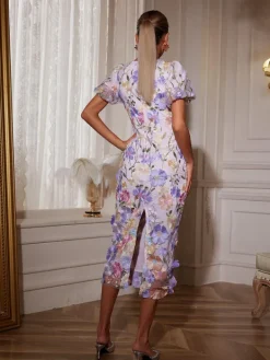 Dresses | Midi Dresses*Mew Mews Fashion Grayson Flower Embroidered Midi Dress In Purple