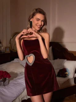 Dresses | Mini Dresses*Mew Mews Fashion Gus Crystal Heart Cutout Velvet Dress