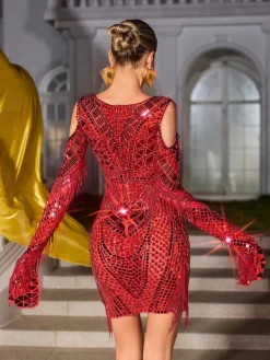 Embellishment | Dresses*Embellishment Gwyndara Rhinestone Fringe Acrylic Mini Dress