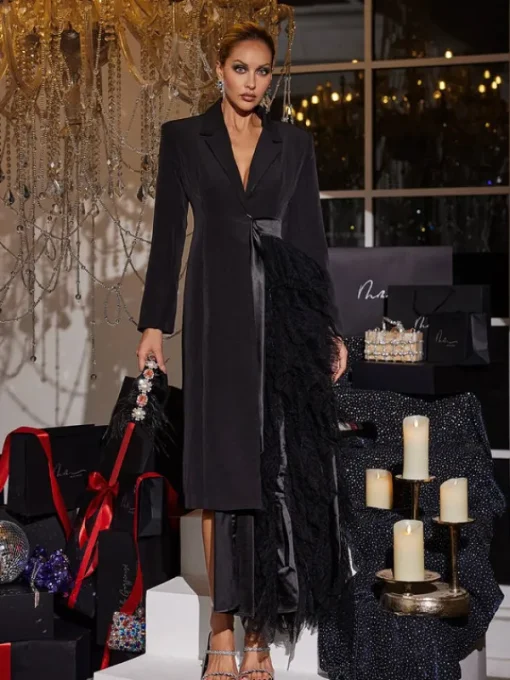 Coats & Jackets*Mew Mews Fashion Haban Tulle Trimmed Lapel Coat