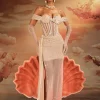 Embellishment | Dresses*Embellishment Haldor Off Shoulder Crystal Mesh Draped Maxi Dress