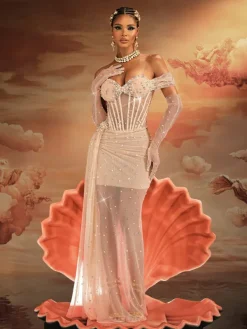 Embellishment | Dresses*Embellishment Haldor Off Shoulder Crystal Mesh Draped Maxi Dress