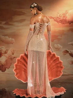 Embellishment | Dresses*Embellishment Haldor Off Shoulder Crystal Mesh Draped Maxi Dress