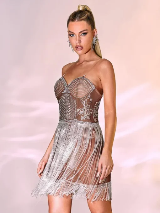 Embellishment | Dresses*Nuo Fansi Halo Crystal Fringe Mini Dress