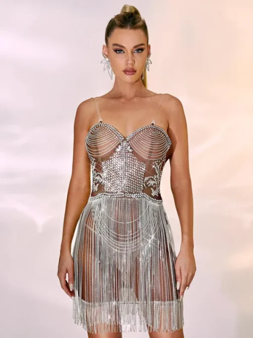 Embellishment | Dresses*Nuo Fansi Halo Crystal Fringe Mini Dress