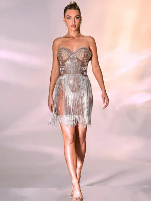Embellishment | Dresses*Nuo Fansi Halo Crystal Fringe Mini Dress