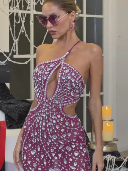 Embellishment | Dresses*Embellishment Hanne Backless Rhinestone Mesh Mini Dress In Pink