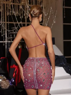 Embellishment | Dresses*Embellishment Hanne Backless Rhinestone Mesh Mini Dress In Pink