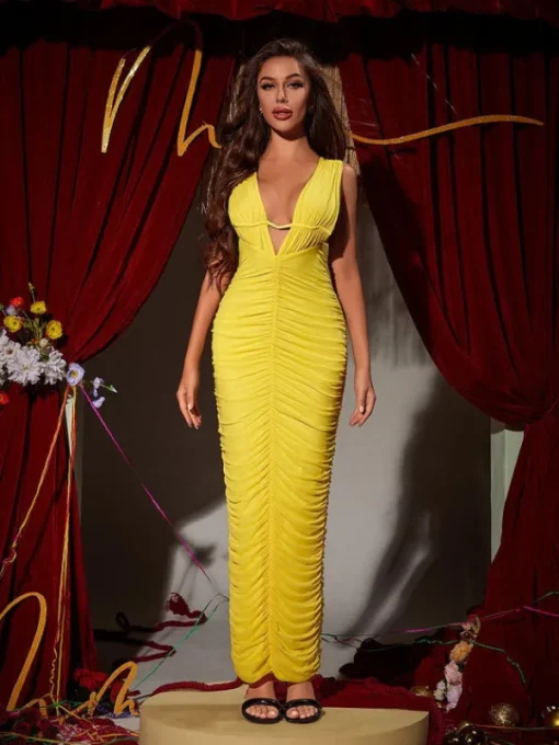 Dresses | Maxi Dresses*Mew Mews Fashion Hape Plunge Ruched Maxi Dress
