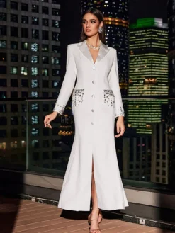 Dresses | Maxi Dresses*Mew Mews Fashion Hassan Rhinestone Blazer Dress In White