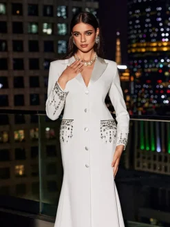 Dresses | Maxi Dresses*Mew Mews Fashion Hassan Rhinestone Blazer Dress In White