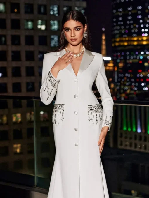 Dresses | Maxi Dresses*Mew Mews Fashion Hassan Rhinestone Blazer Dress In White