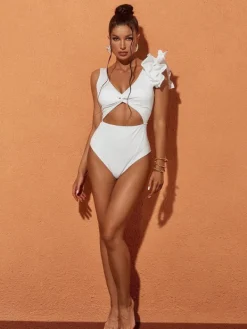 One Piece | Swimwear*Mew Mews Fashion Heather Ruffle Cutout One Piece Swimsuit