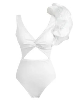 One Piece | Swimwear*Mew Mews Fashion Heather Ruffle Cutout One Piece Swimsuit