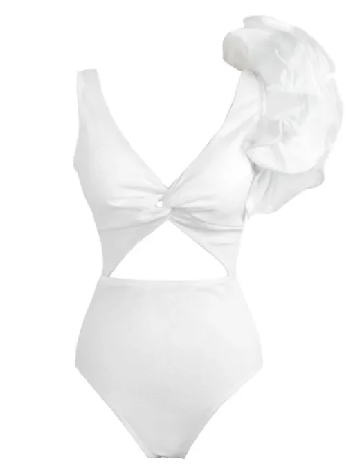 One Piece | Swimwear*Mew Mews Fashion Heather Ruffle Cutout One Piece Swimsuit