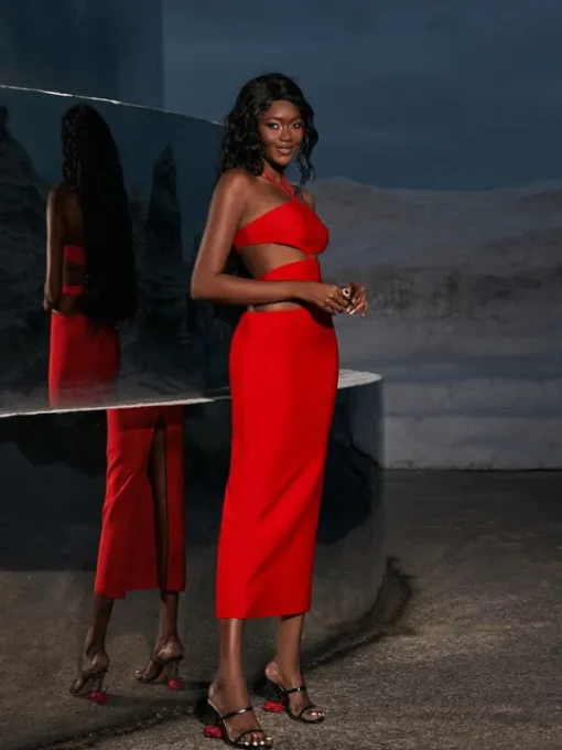 Dresses*Bandage Hedwig Cutout High Split Dress In Red