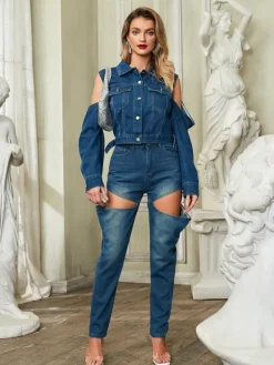 Sets & Co-ords*Mew Mews Fashion Hephzibah Button Cutout Denim Pants Set