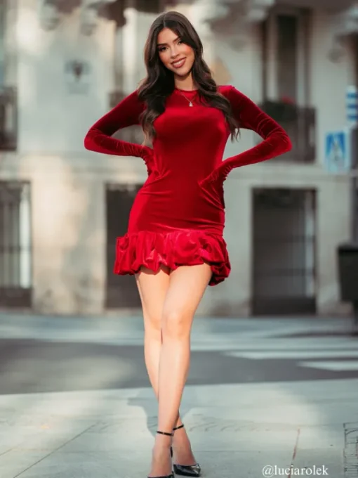 Dresses*Mew Mews Fashion Hiraku Ruffle Velvet Mini Dress