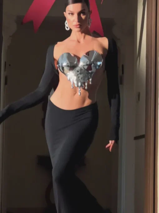 Armor Tops | Tops*Mew Mews Fashion O/S Iago Metallic Heart Drop Armor Top In Silver