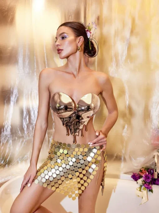Armor Tops | Tops*Mew Mews Fashion O/S Iago Metallic Heart Drop Armor Top In Rose Gold