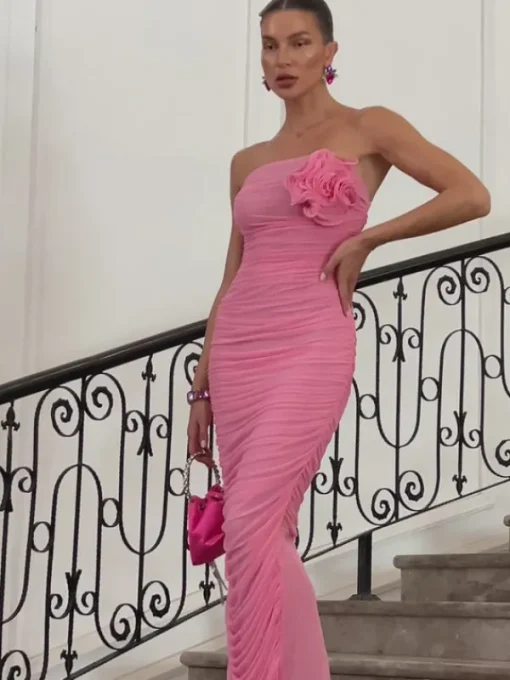Dresses | Maxi Dresses*Mew Mews Fashion Idra Strapless Flower Ruched Maxi Dress In Pink