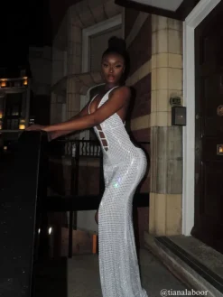 Dresses*Mew Mews Fashion Iduia Backless Cutout Rhinestone Maxi Dress