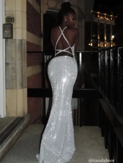 Dresses*Mew Mews Fashion Iduia Backless Cutout Rhinestone Maxi Dress
