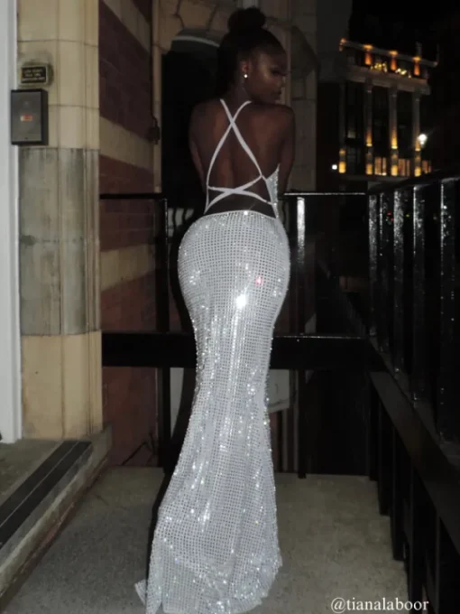 Dresses*Mew Mews Fashion Iduia Backless Cutout Rhinestone Maxi Dress