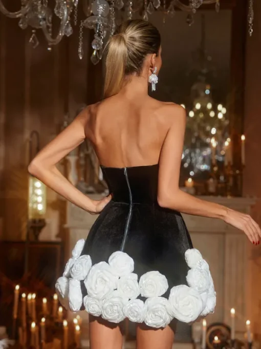 Dresses | Mini Dresses*Mew Mews Fashion Ifama Strapless Flower Velvet Mini Dress