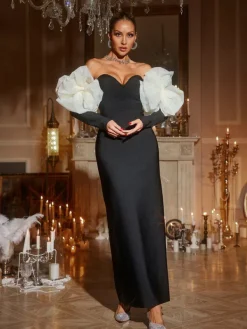 Dresses | Maxi Dresses*Bandage Ifra Off Shoulder Flower Maxi Dress In Black