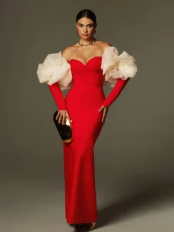 Dresses | Maxi Dresses*Bandage Ifra Off Shoulder Flower Maxi Dress In Red