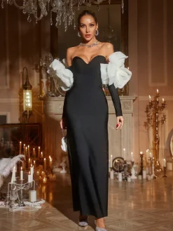 Dresses | Maxi Dresses*Bandage Ifra Off Shoulder Flower Maxi Dress In Black