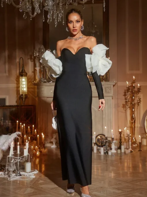 Dresses | Maxi Dresses*Bandage Ifra Off Shoulder Flower Maxi Dress In Black