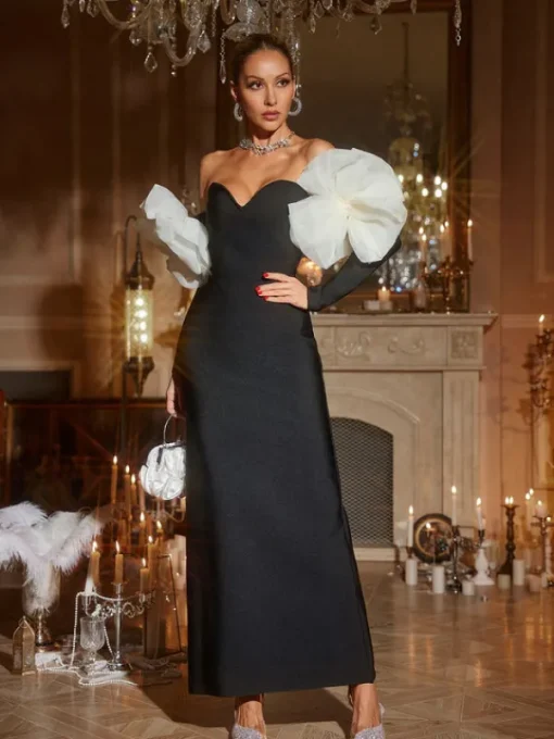 Dresses | Maxi Dresses*Bandage Ifra Off Shoulder Flower Maxi Dress In Black
