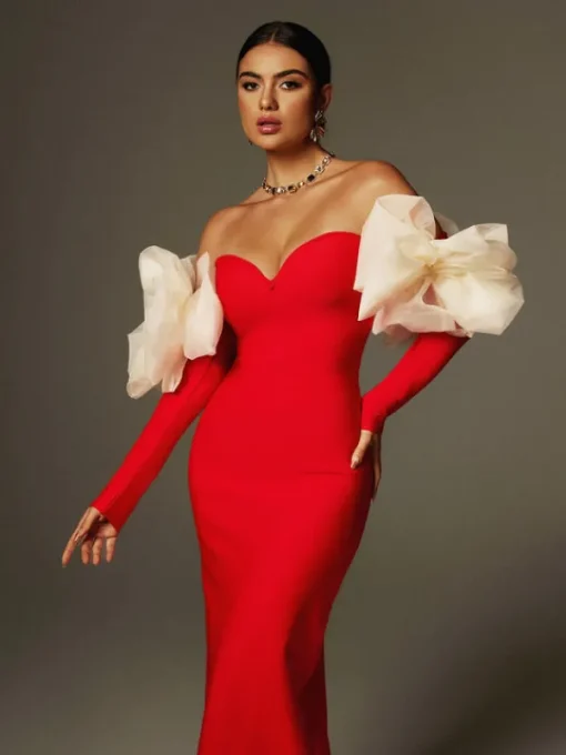 Dresses | Maxi Dresses*Bandage Ifra Off Shoulder Flower Maxi Dress In Red