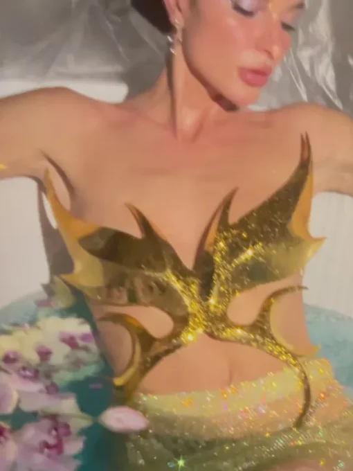 Armor Tops*Mew Mews Fashion O/S Ilya Butterfly Glossy Armor Top In Gold