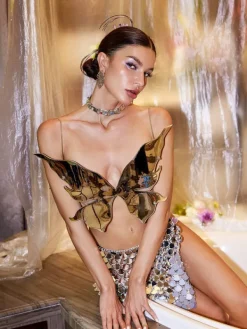 Armor Tops | Tops*Mew Mews Fashion O/S Ilya Butterfly Glossy Armor Top In Silver