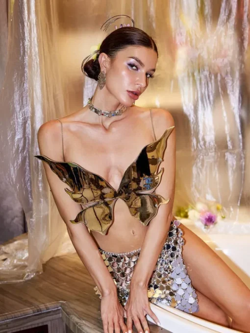 Armor Tops | Tops*Mew Mews Fashion O/S Ilya Butterfly Glossy Armor Top In Silver